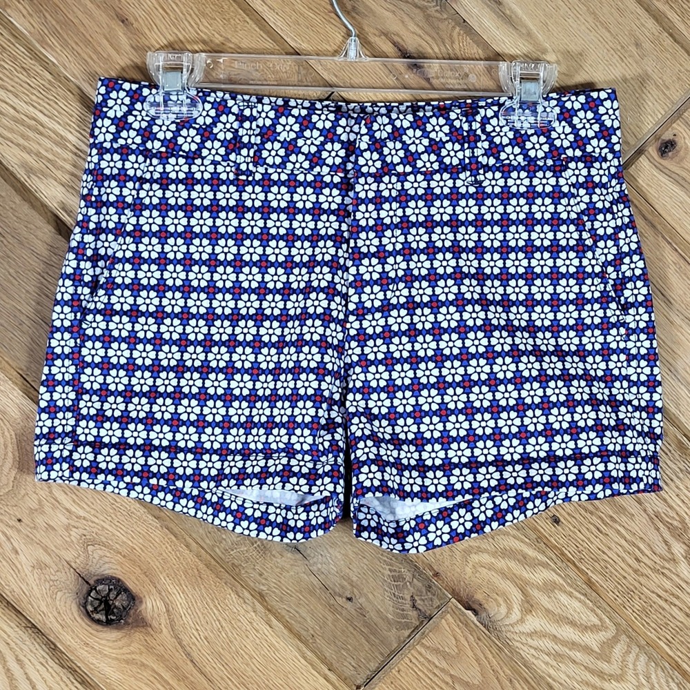 Gap City 3 Inch Shorts Womens 0 Khakis Geometric Floral Print Blue Red White